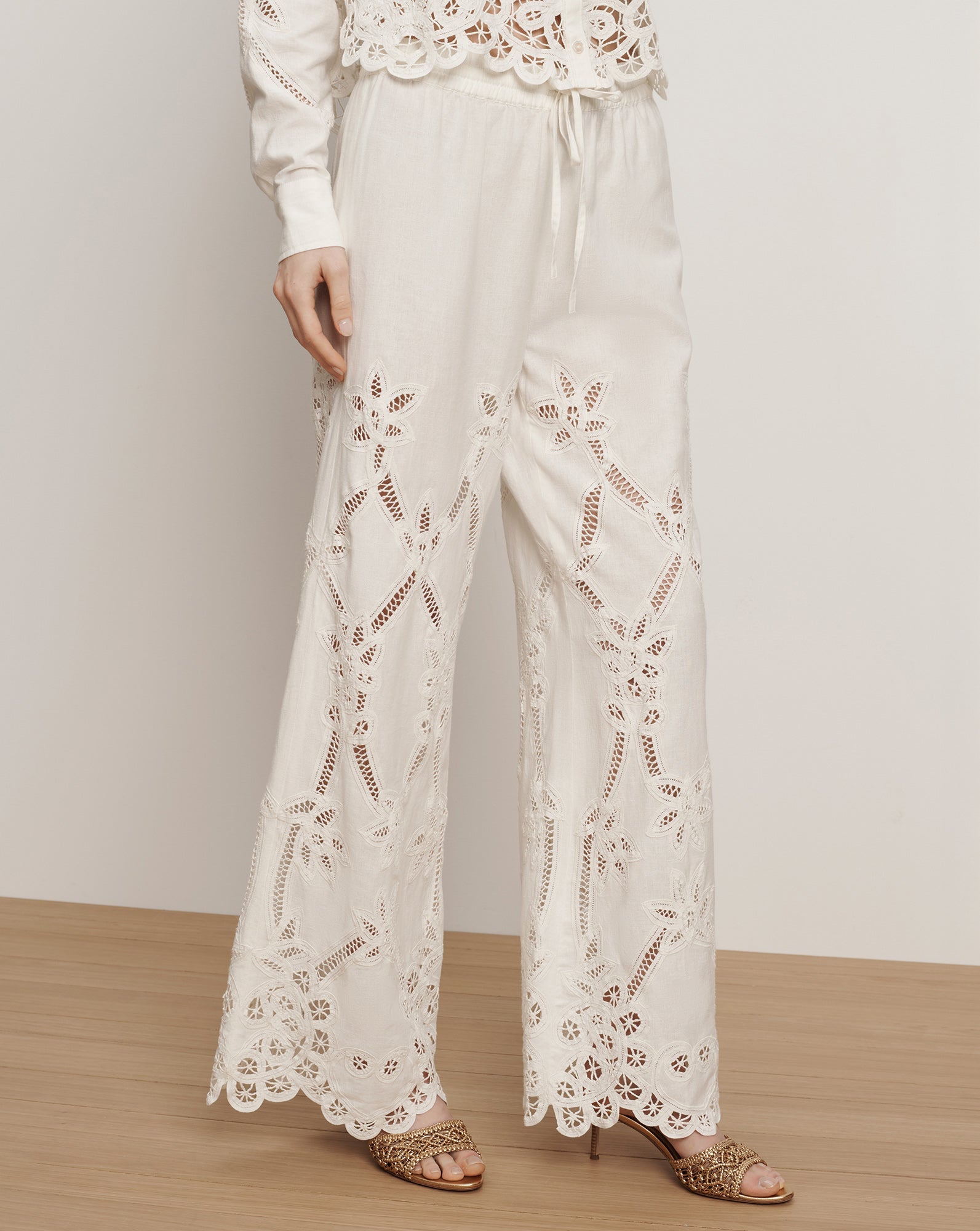 Daisy Wide-Leg Eyelet Pant