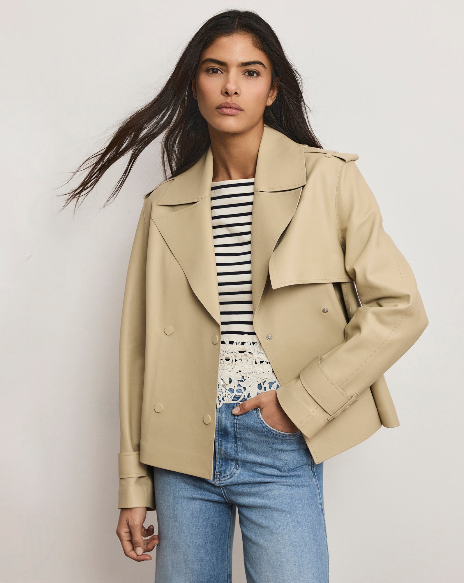 Heathcliff Cropped Leather Trench Coat