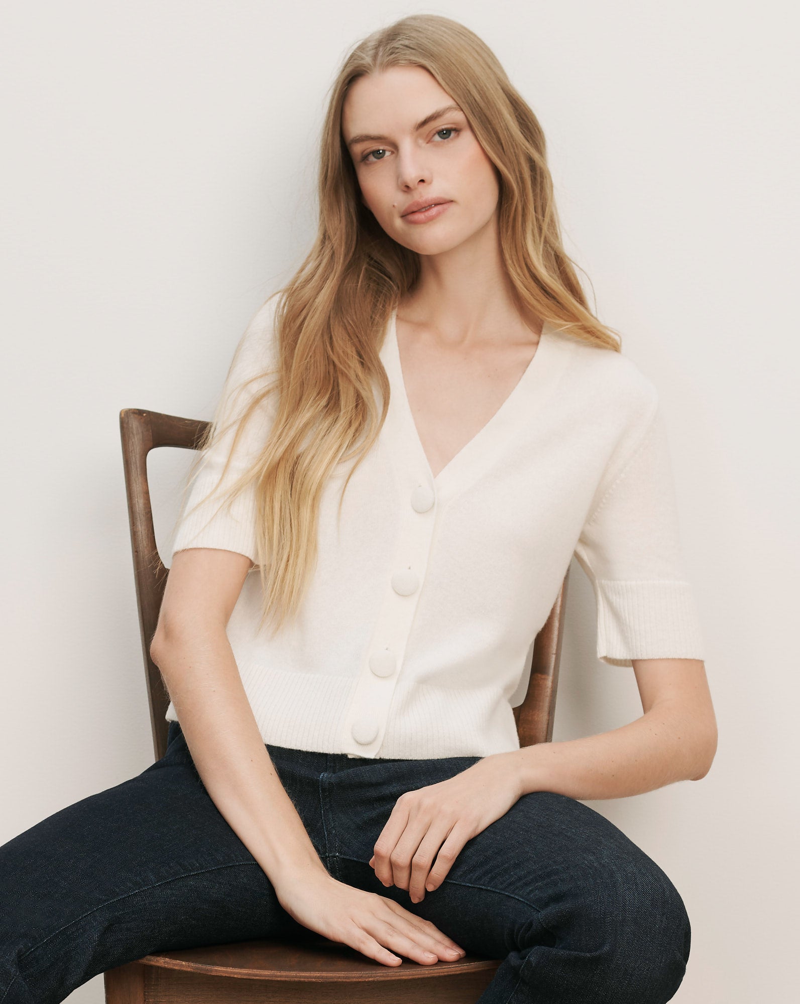 Solene Short-Sleeve Cashmere Cardigan