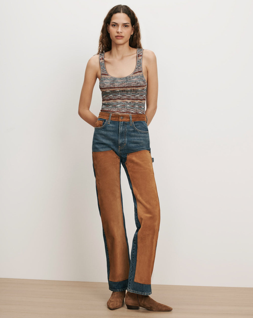 Dylan Suede-Patchwork Straight-Leg Jean