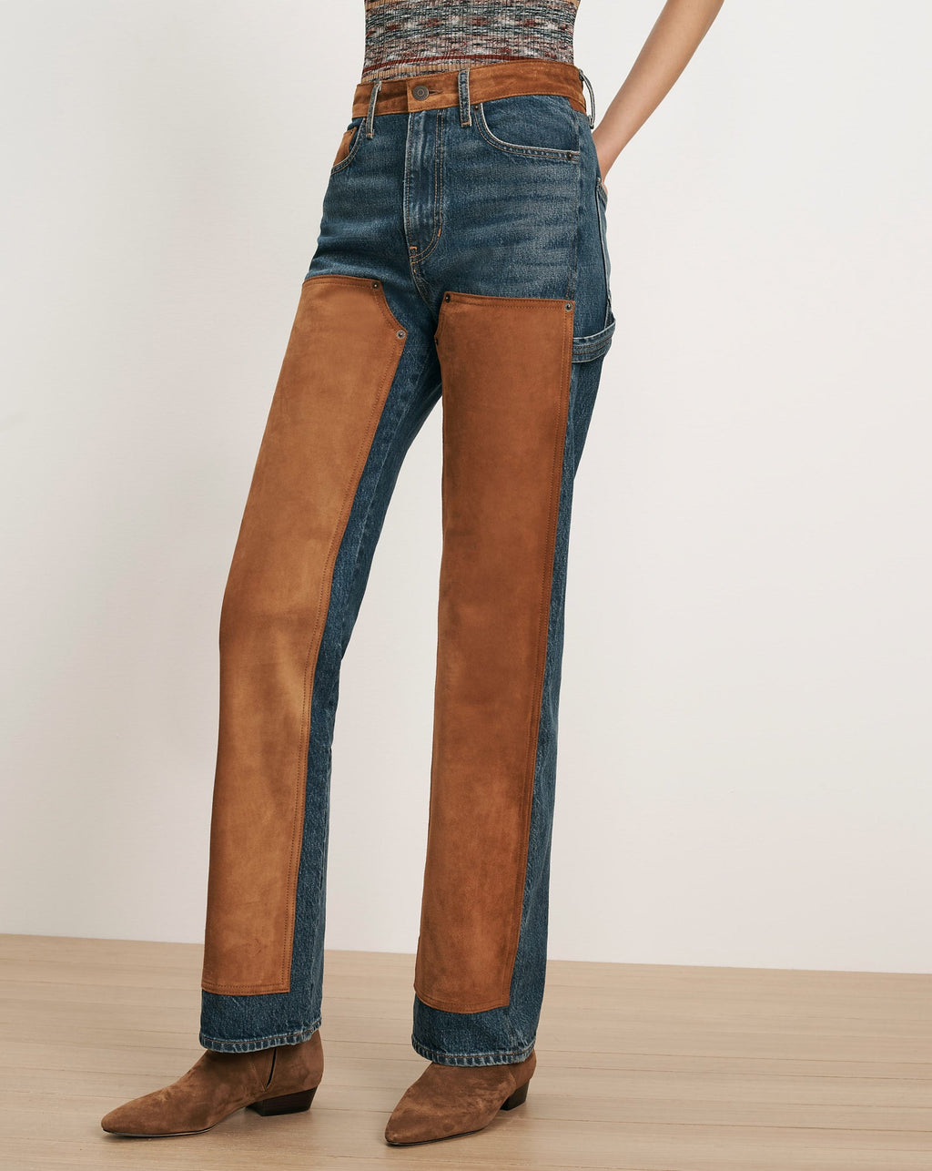 Dylan Suede-Patchwork Straight-Leg Jean