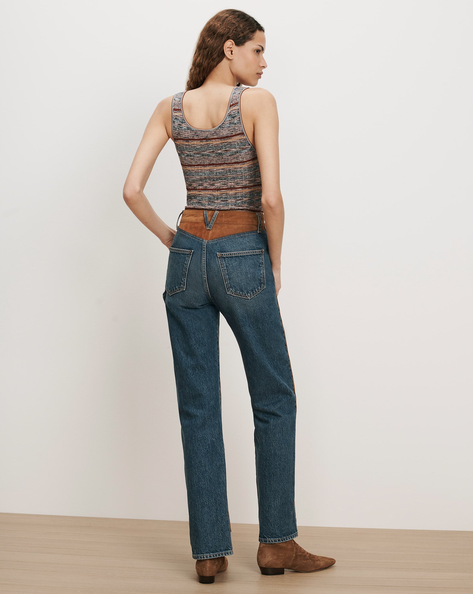 Dylan Suede-Patchwork Straight-Leg Jean