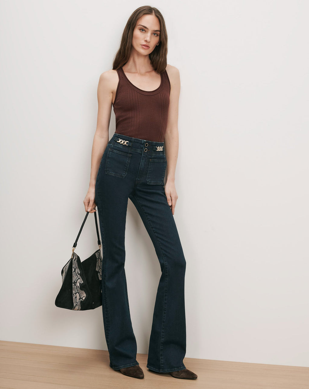 Beverly Skinny-Flare Chain-Detail Jean