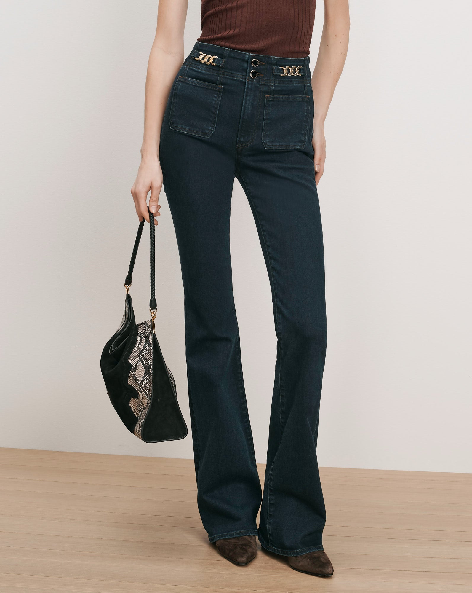 Beverly Skinny-Flare Chain-Detail Jean