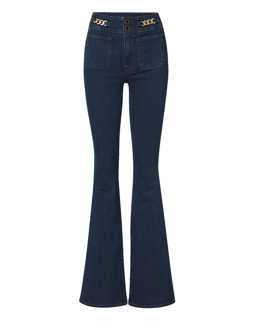 Beverly Skinny-Flare Chain-Detail Jean