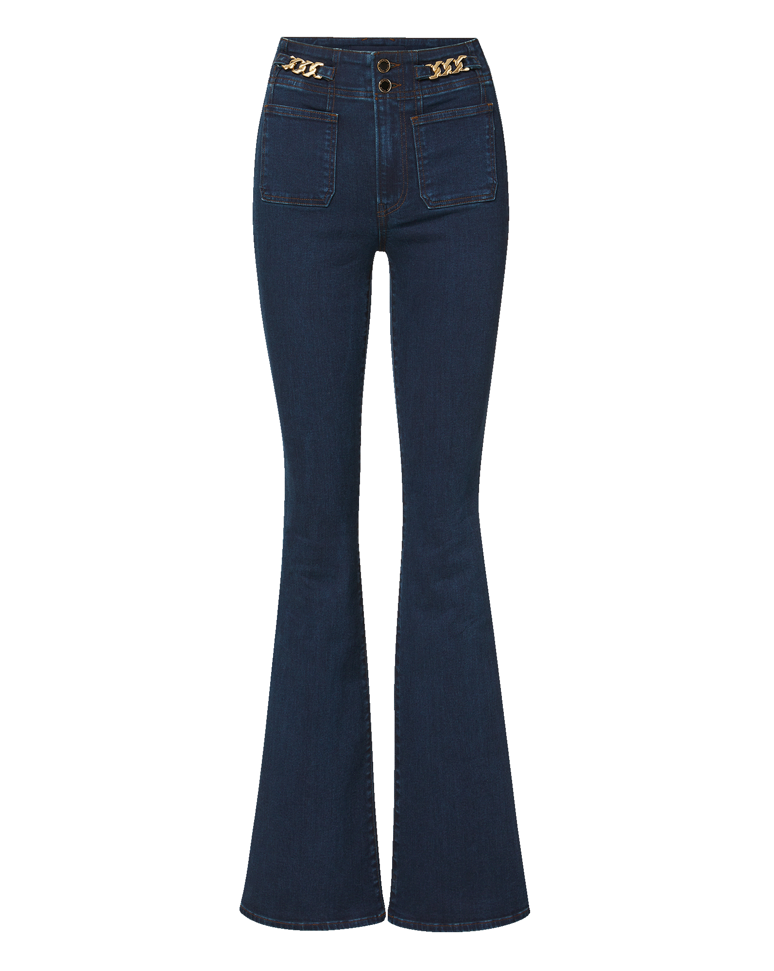 Beverly Skinny-Flare Chain-Detail Jean