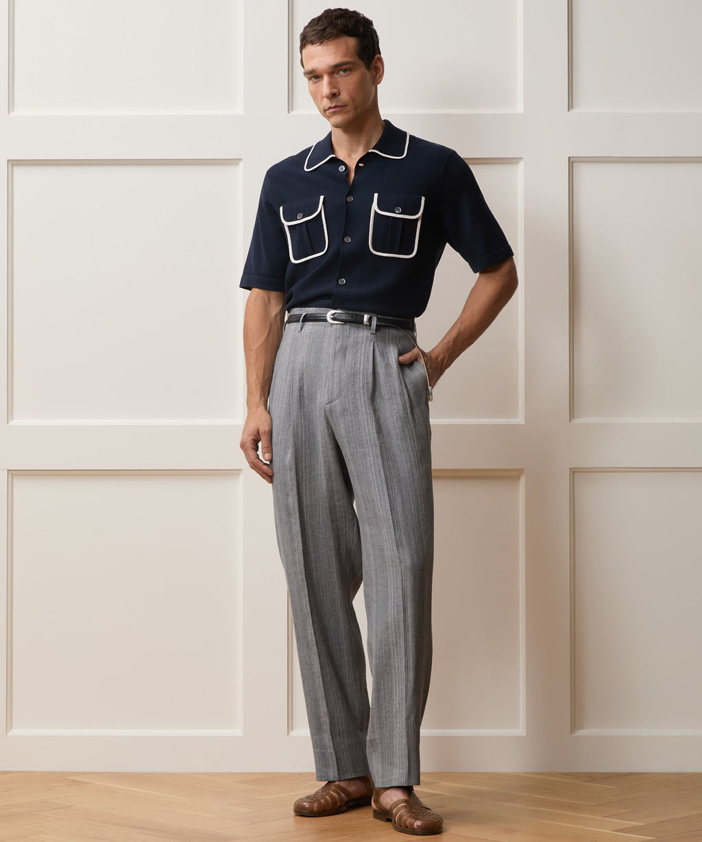 Italian Multi-Stripe Linen Hollywood Trouser