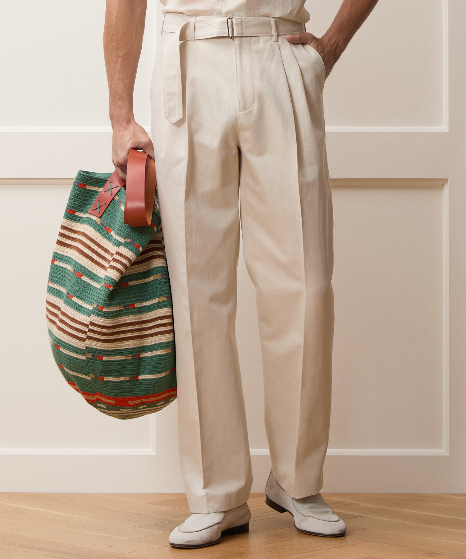 Italian Cotton-Linen Self-Belt Trouser