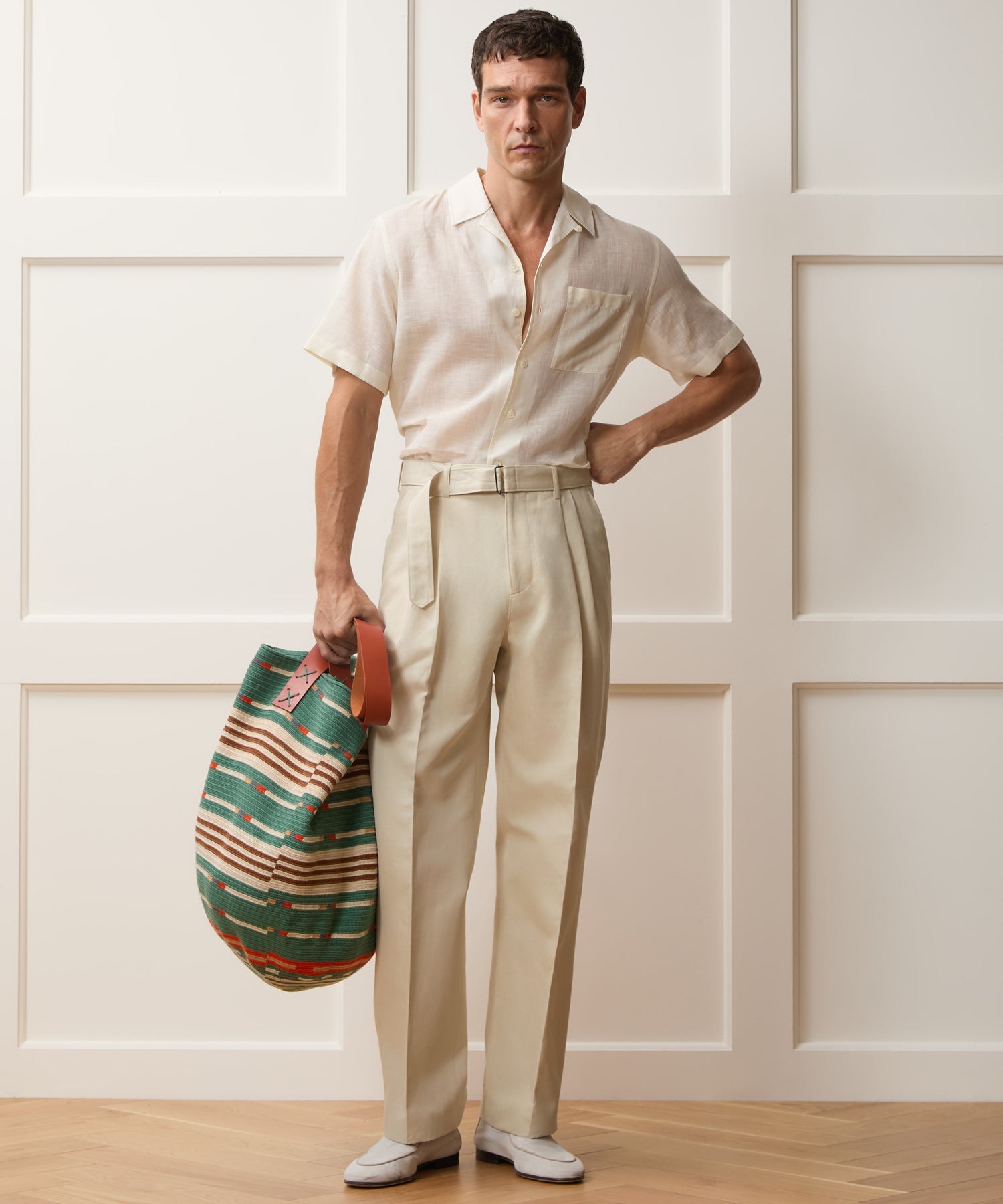 Italian Cotton-Linen Self-Belt Trouser