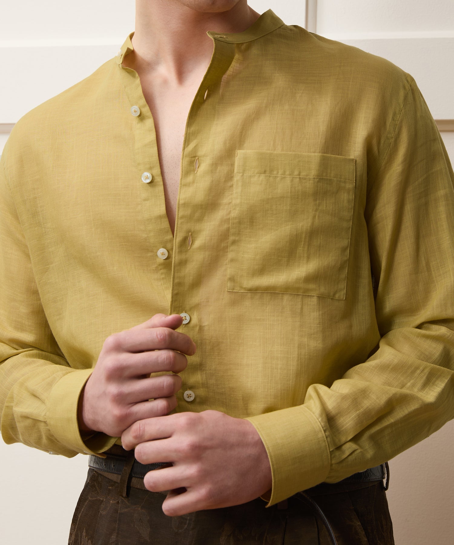 Voile Band Collar Big Shirt