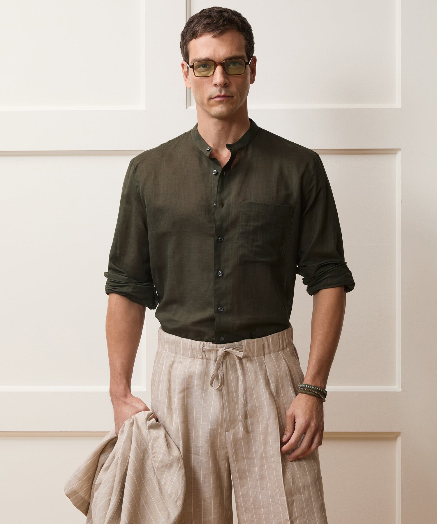 Voile Band Collar Big Shirt