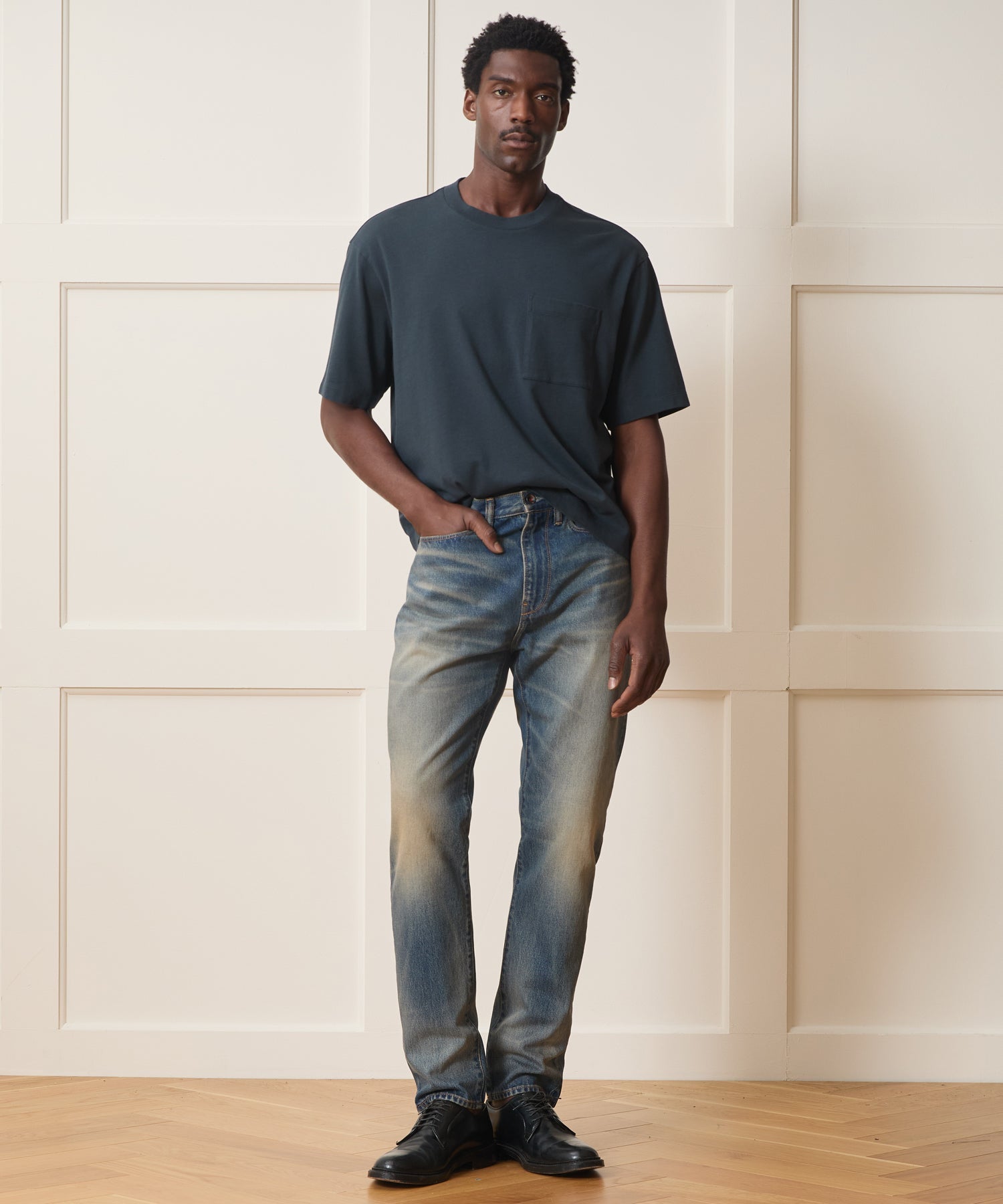 High-Rise Slim Fit Jean in Worn Dark Indigo