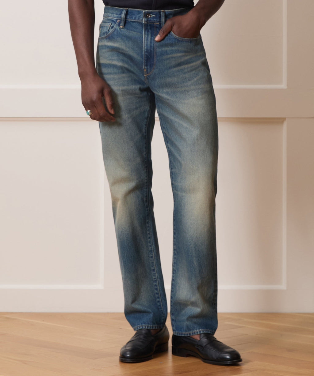 Straight Fit Jean in Worn Dark Indigo