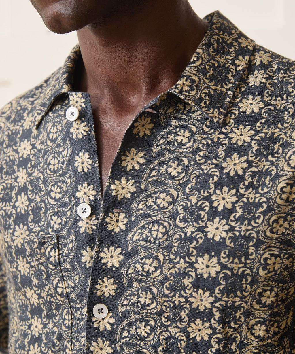 Linen Batik Camp Collar Shirt