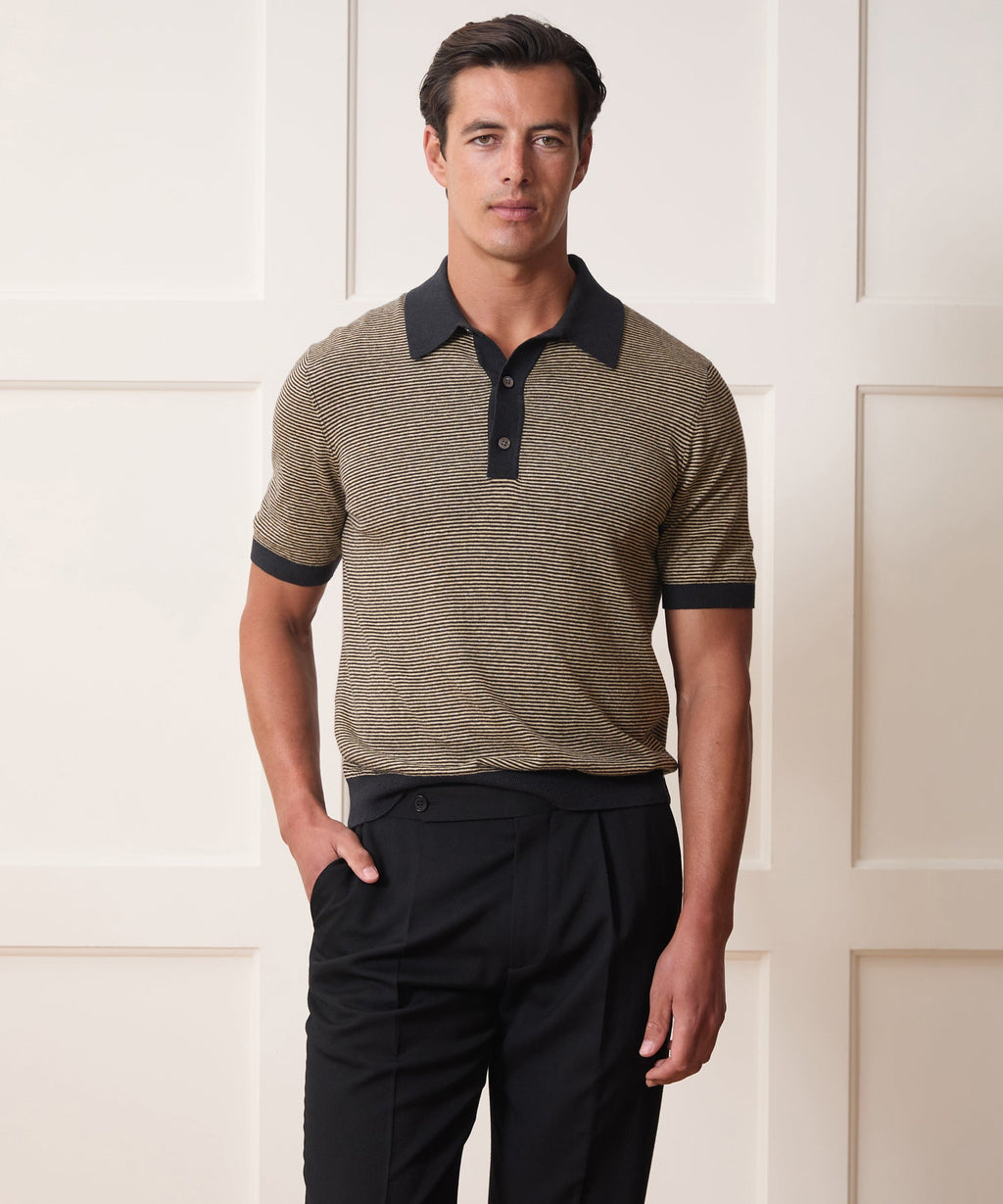 Linen Stripe Sweater Polo