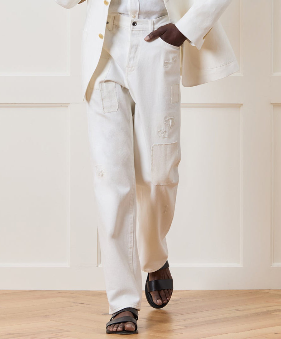 Relaxed Selvedge Jean in Distressed White
