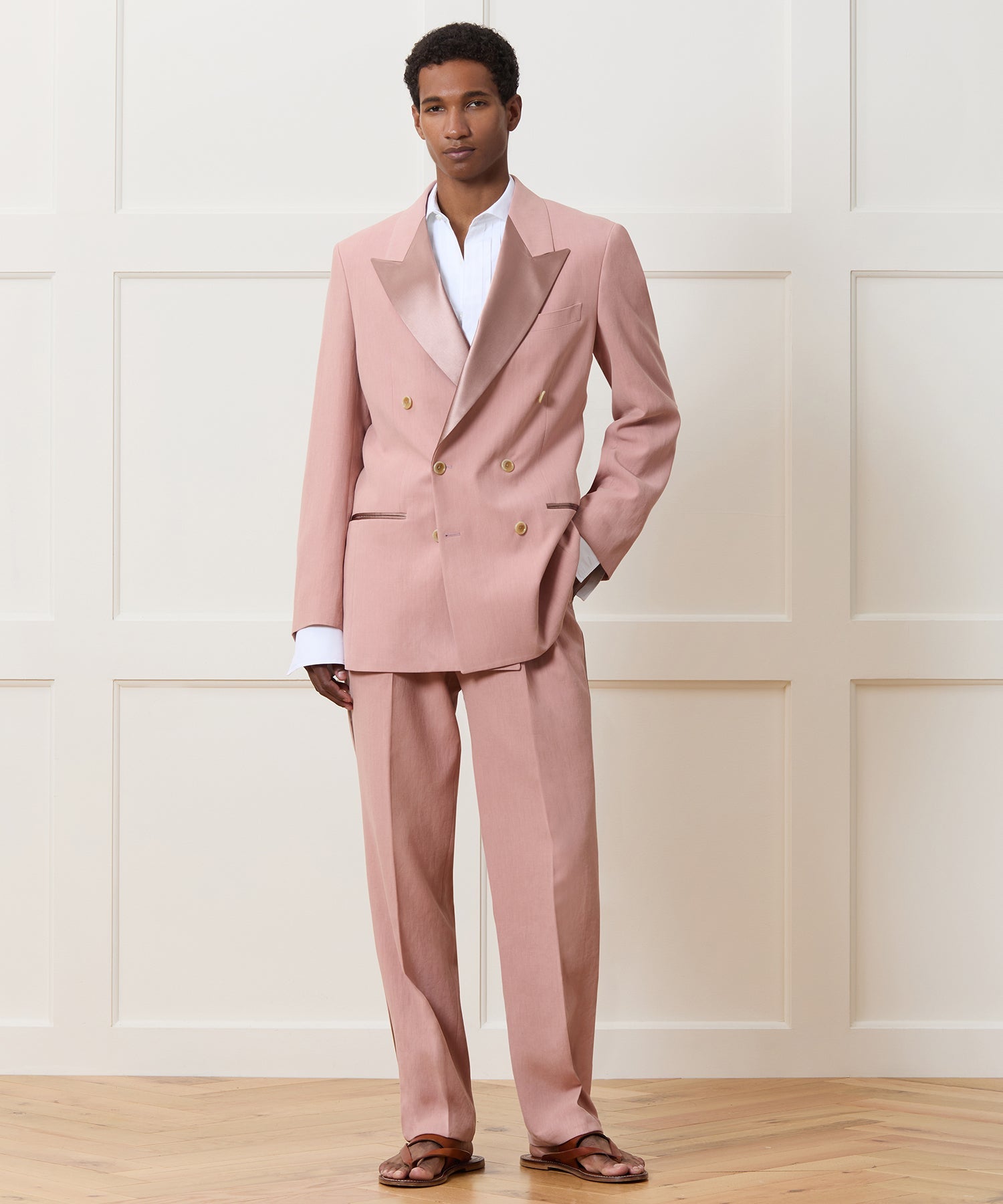 Relaxed Italian Sueded Linen Tuxedo Trouser