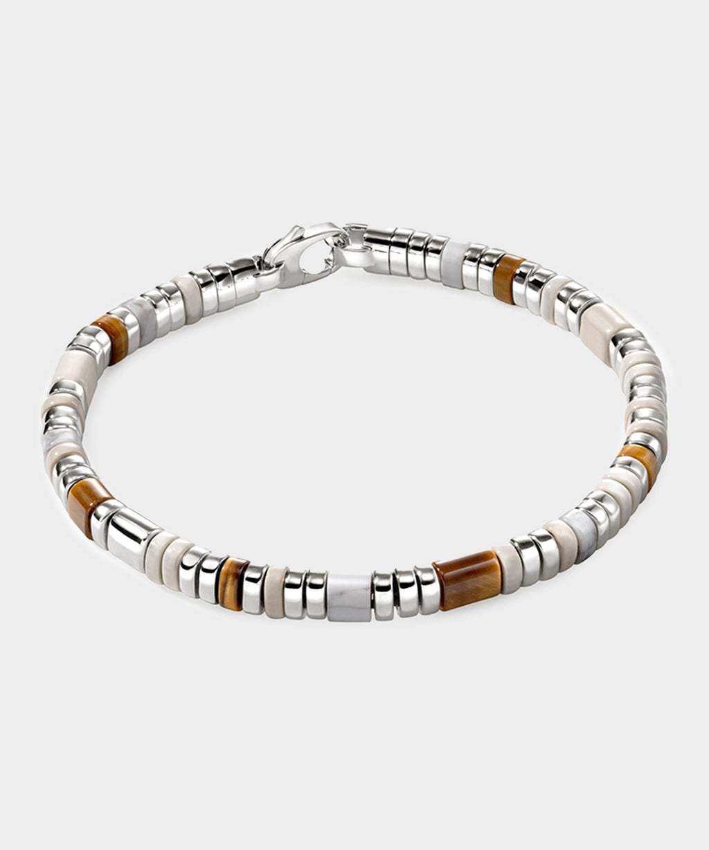 John Hardy Sterling Silver Tiger Eye Howlite & L Bracelet