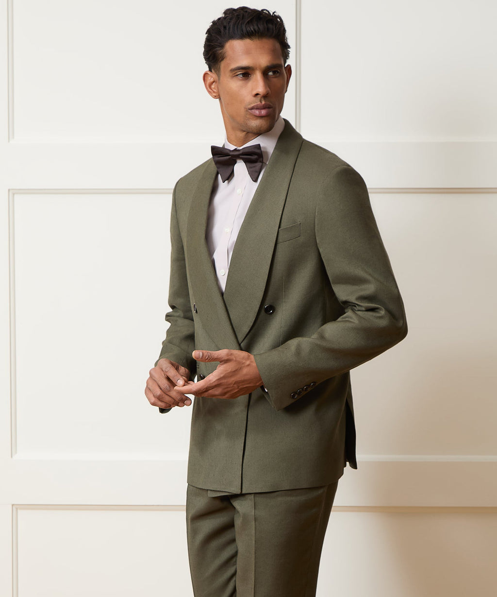 Italian Linen Mohair Double-Breasted Shawl Collar Jacket
