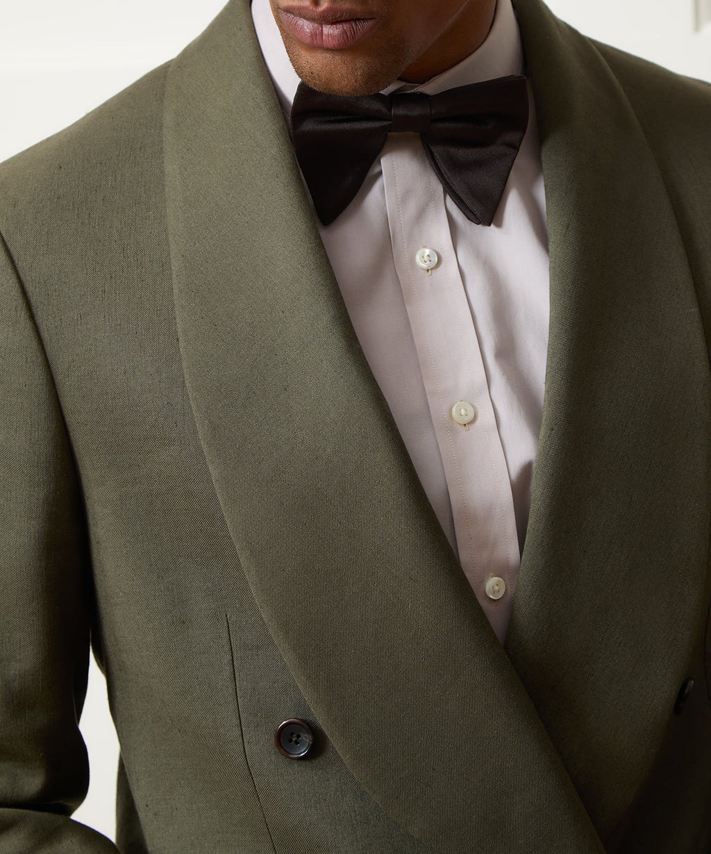 Italian Linen Mohair Double-Breasted Shawl Collar Jacket