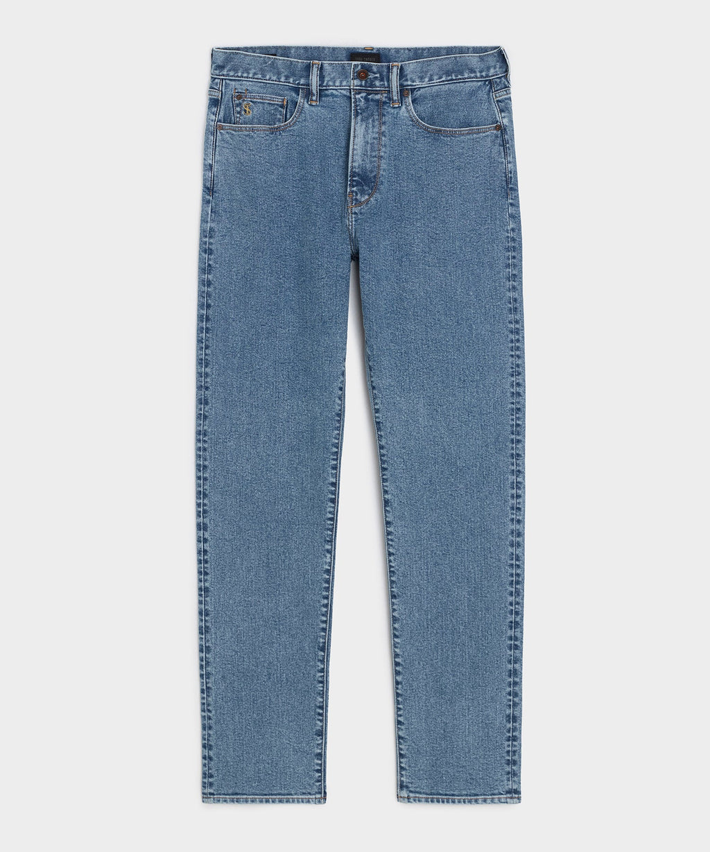 High-Rise Slim Stretch Jean in Washed Blue