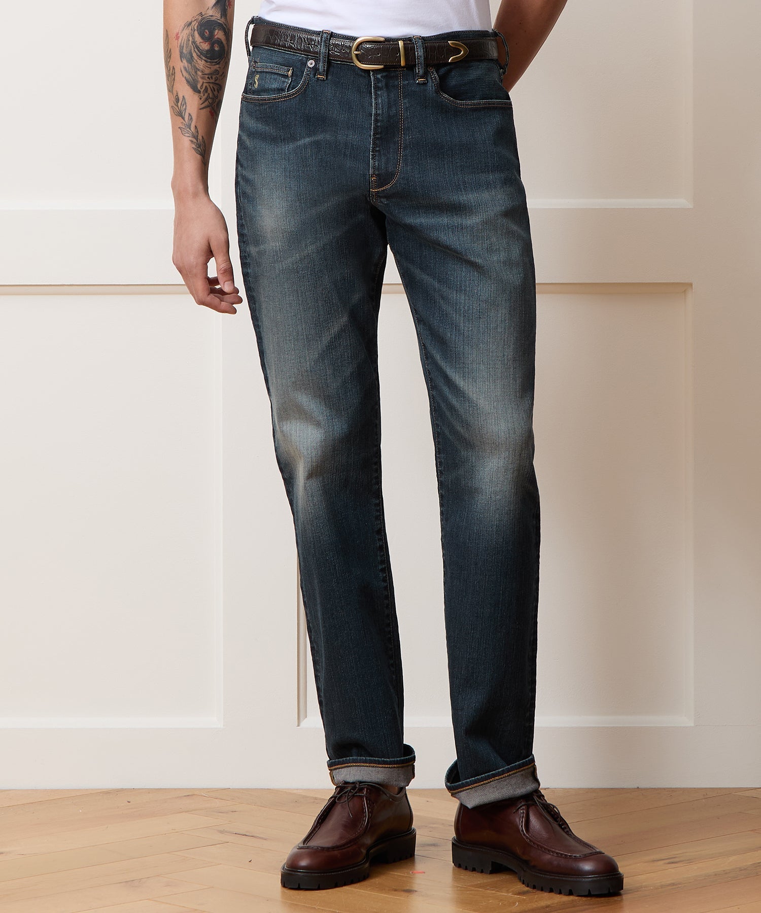 Straight Fit Jean In Slub Worn Wash