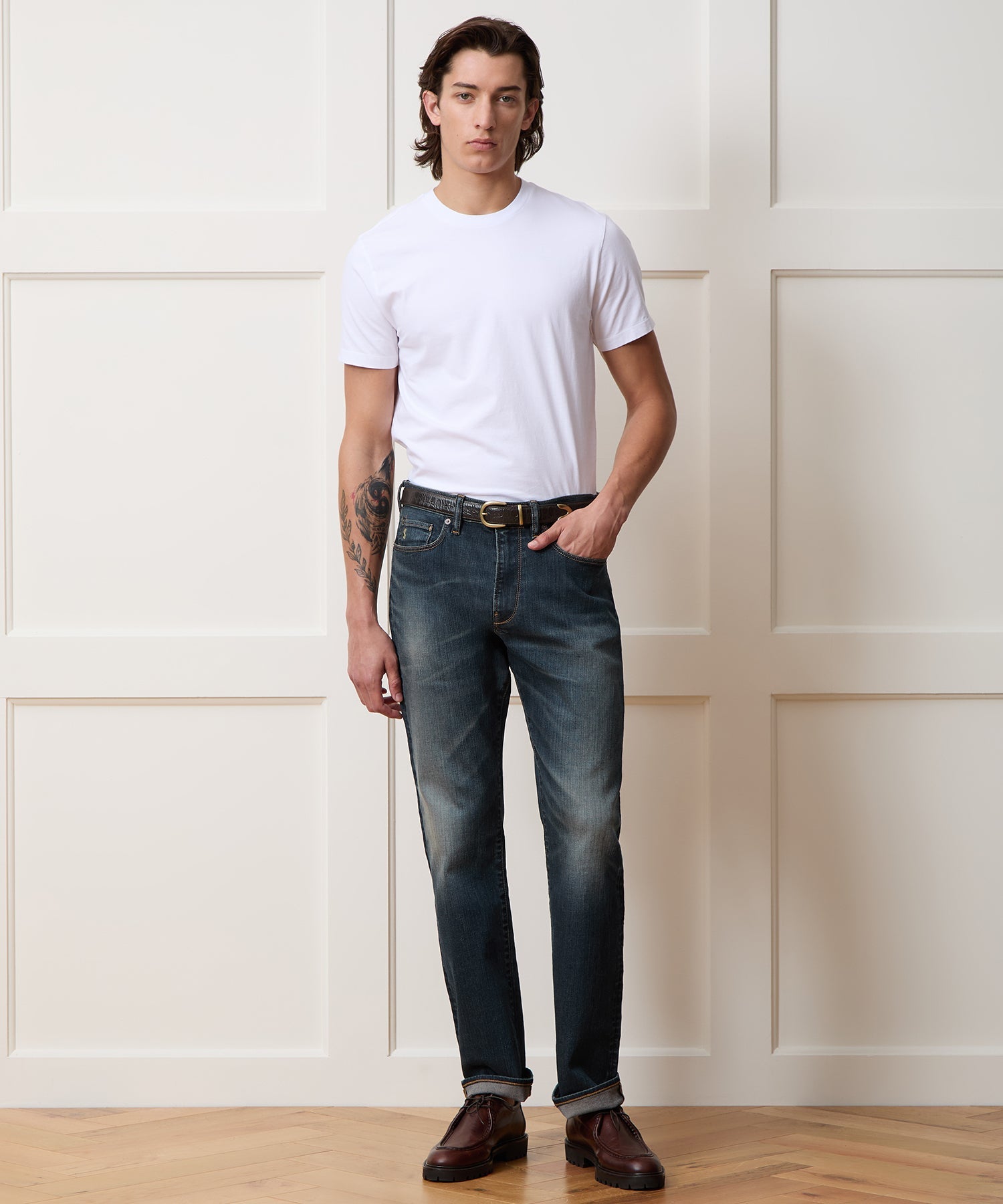 Straight Fit Jean In Slub Worn Wash
