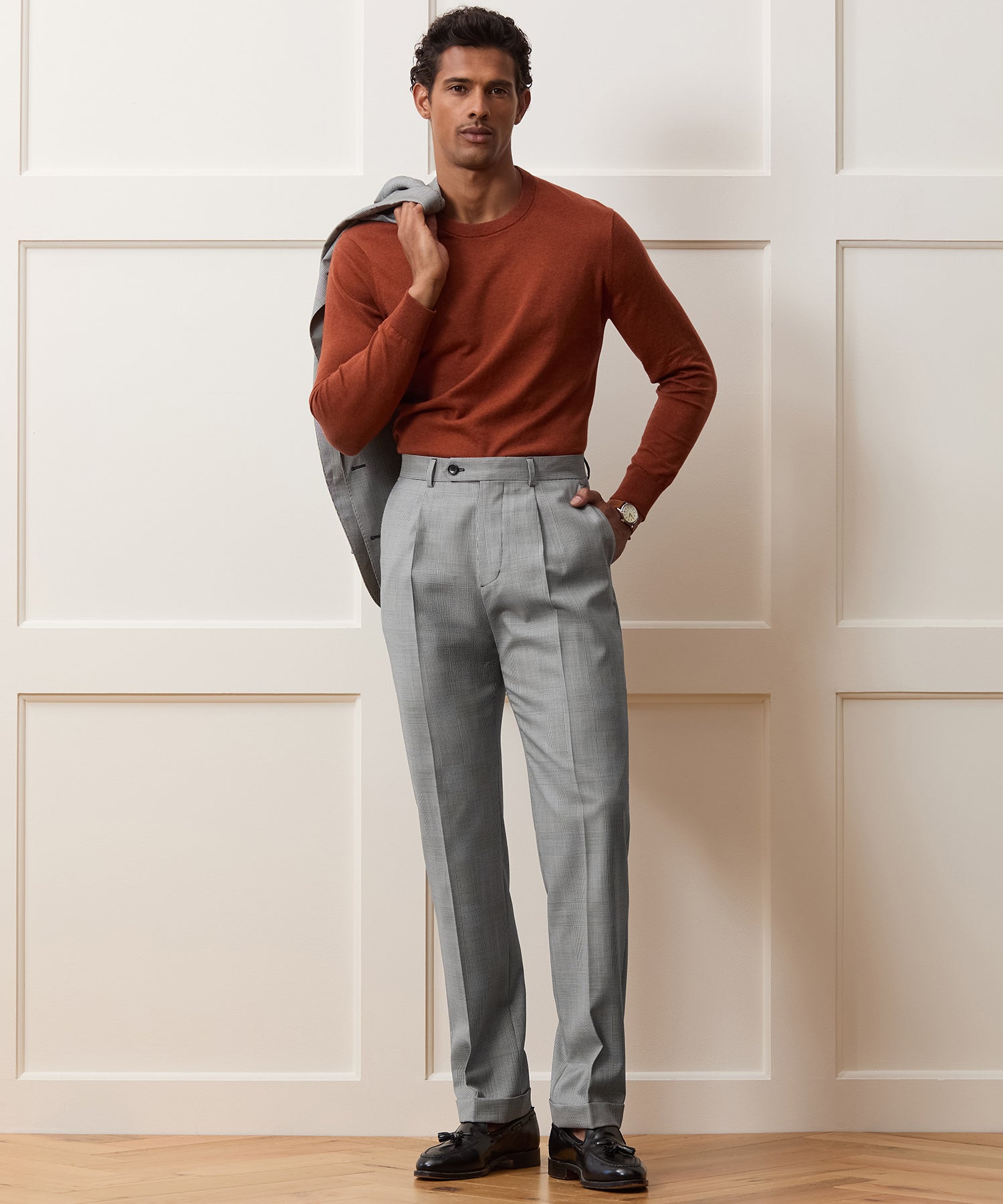 Italian Wool Glen Plaid Madison Trouser