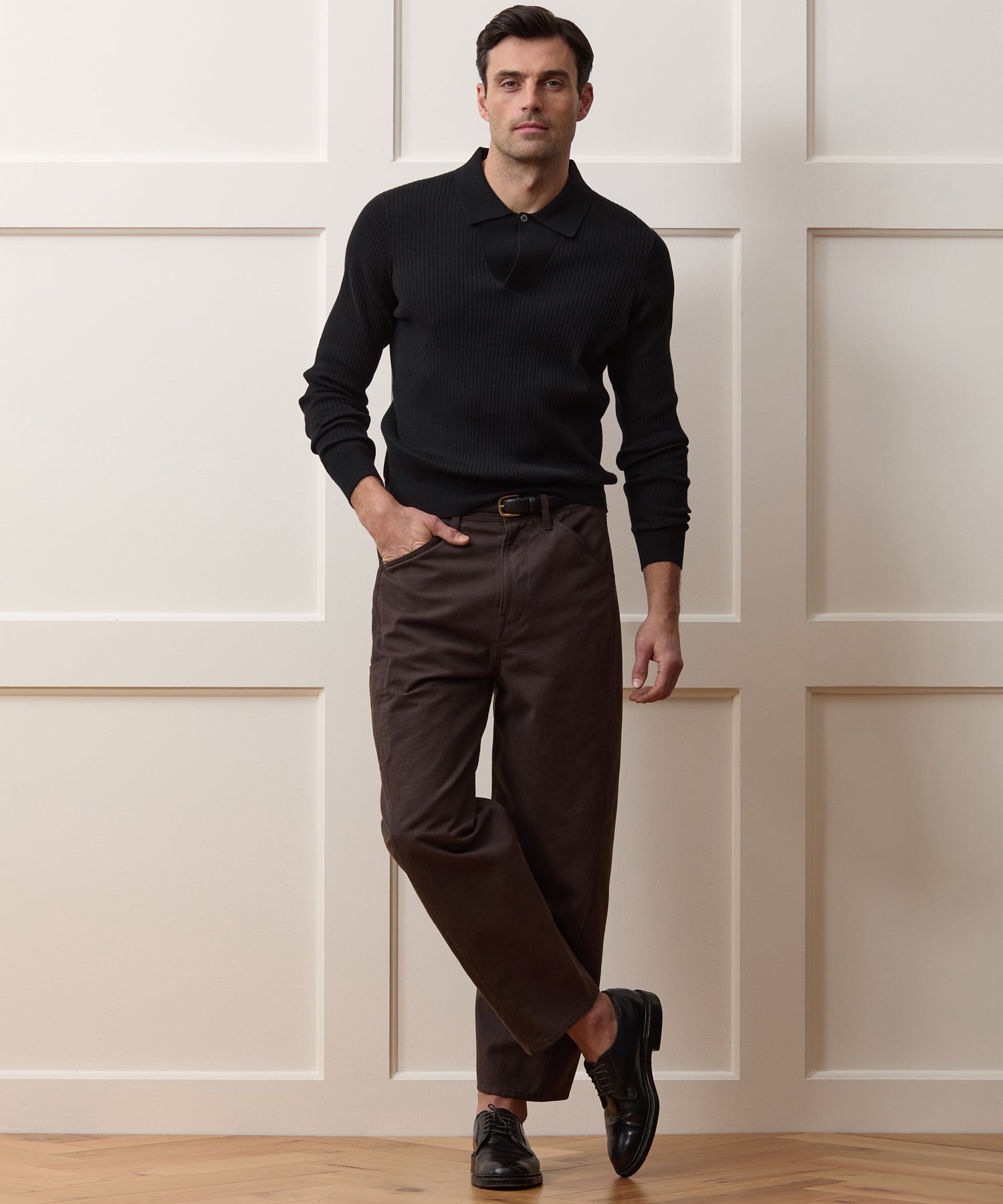 Ribbed Cotton-Cashmere Sweater Polo