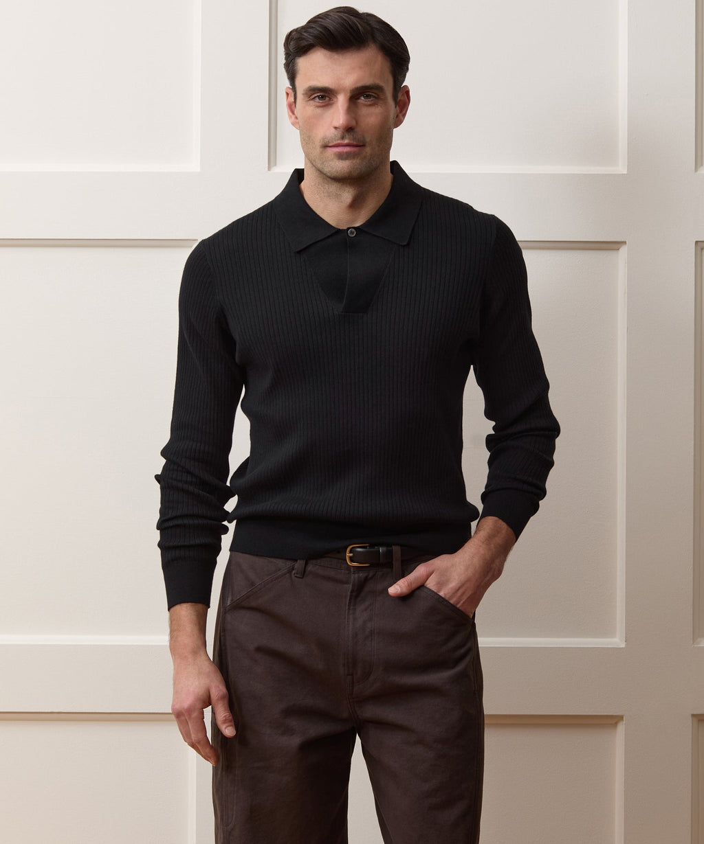 Ribbed Cotton-Cashmere Sweater Polo