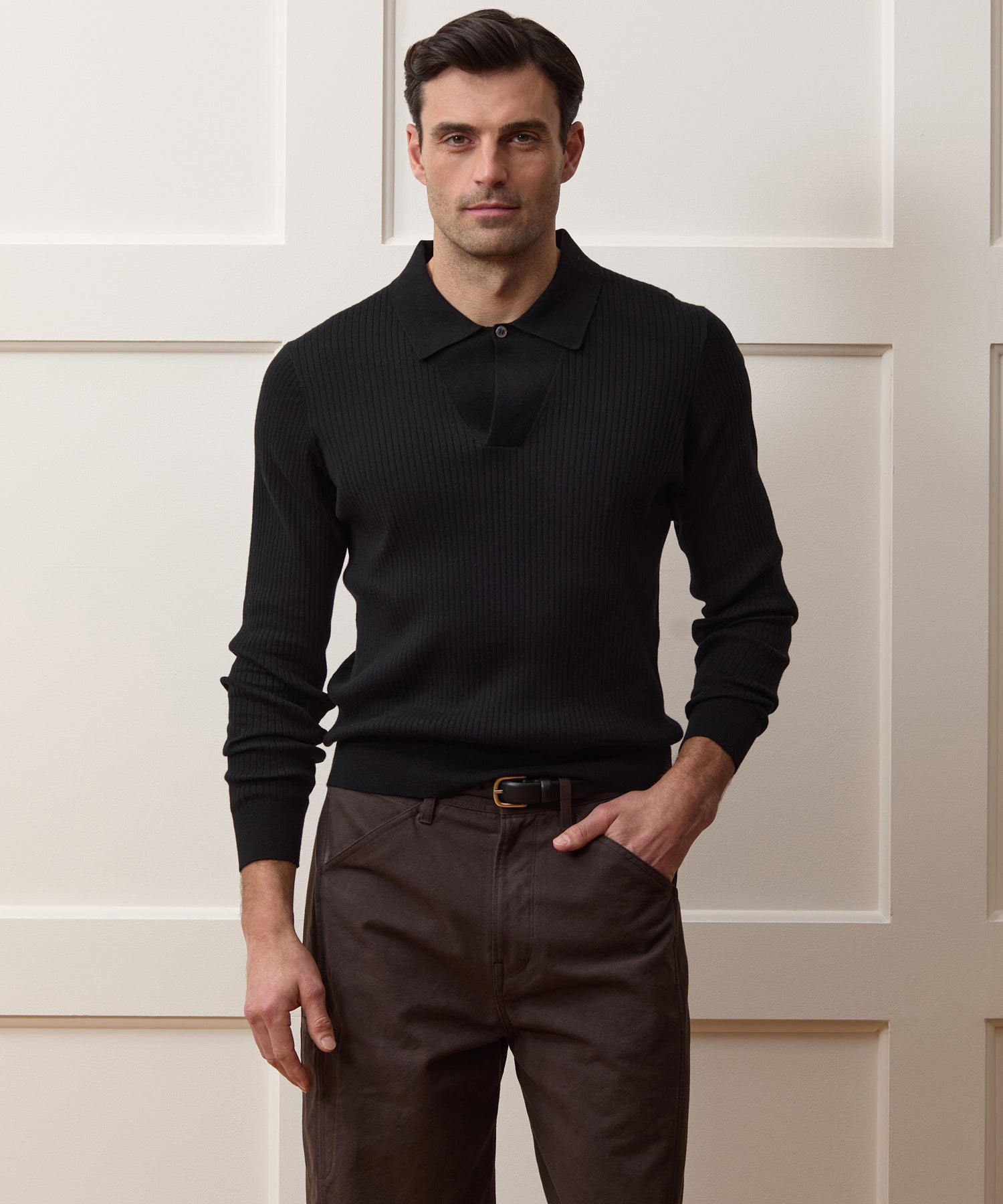 Ribbed Cotton-Cashmere Sweater Polo