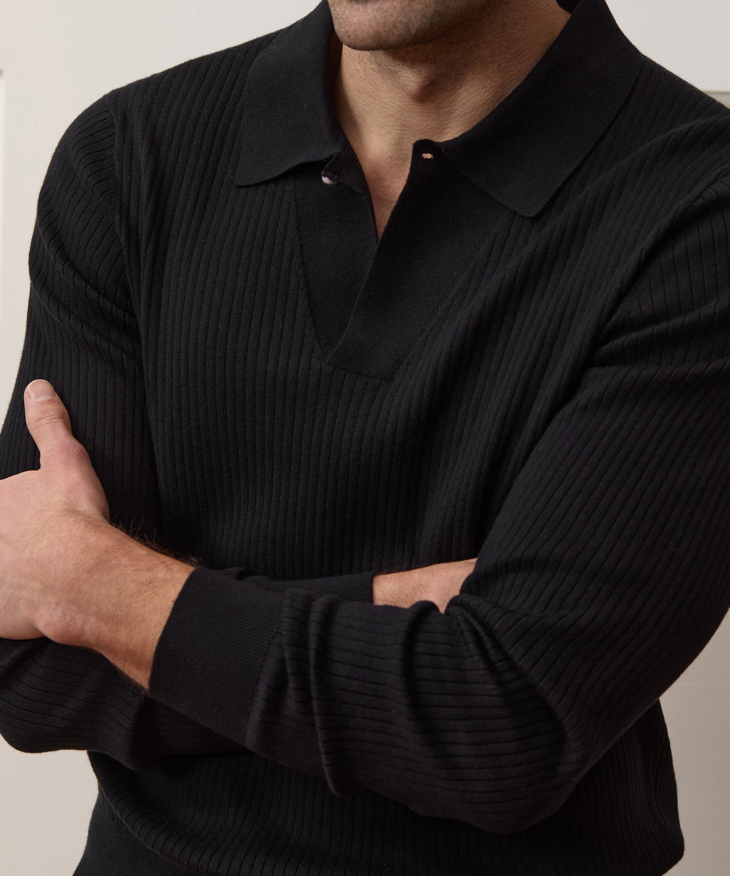 Ribbed Cotton-Cashmere Sweater Polo