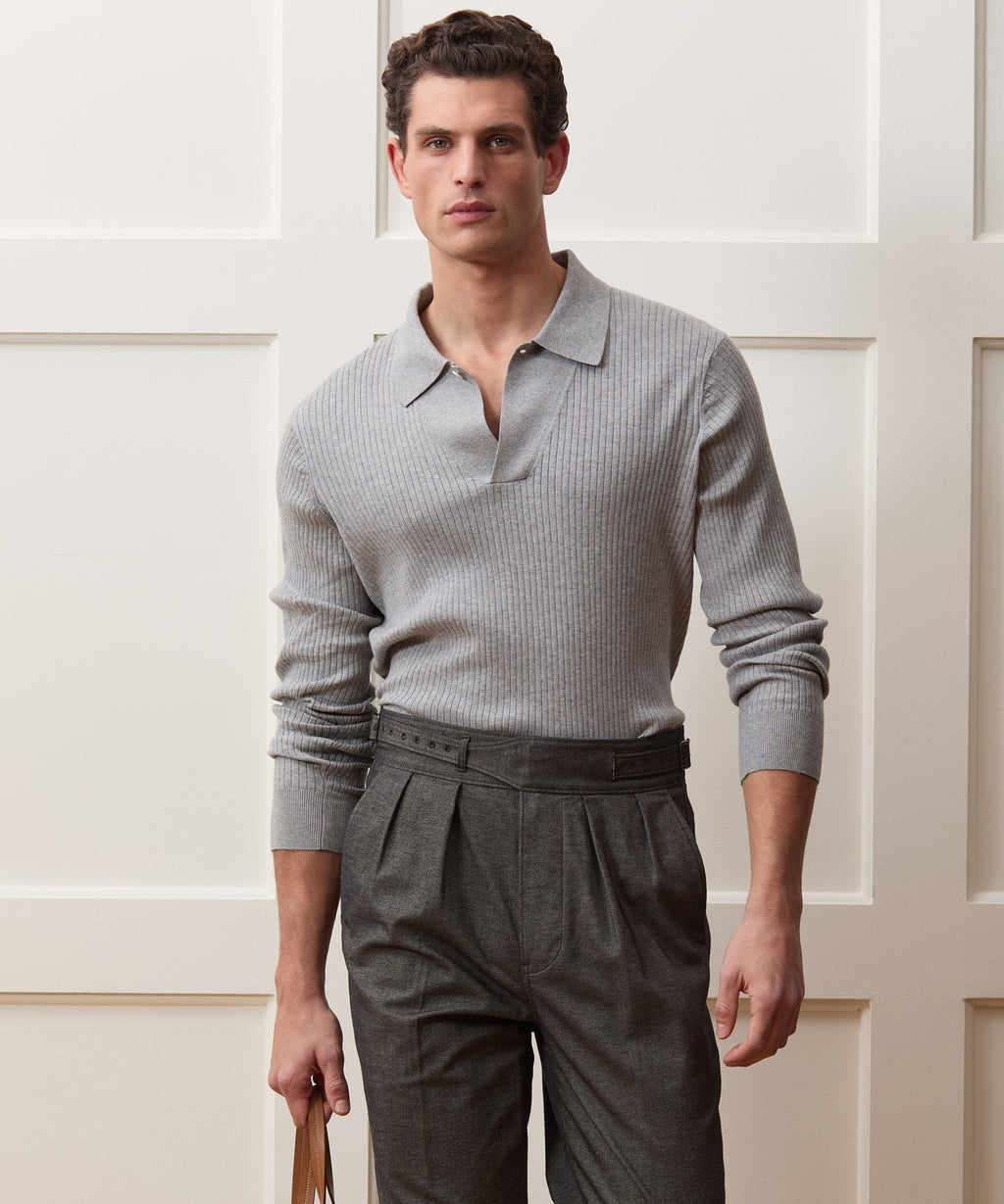Ribbed Cotton-Cashmere Sweater Polo