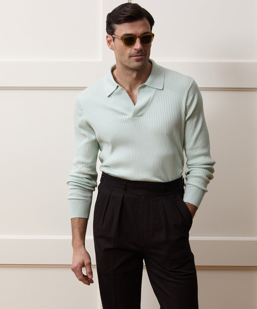 Ribbed Cotton-Cashmere Sweater Polo