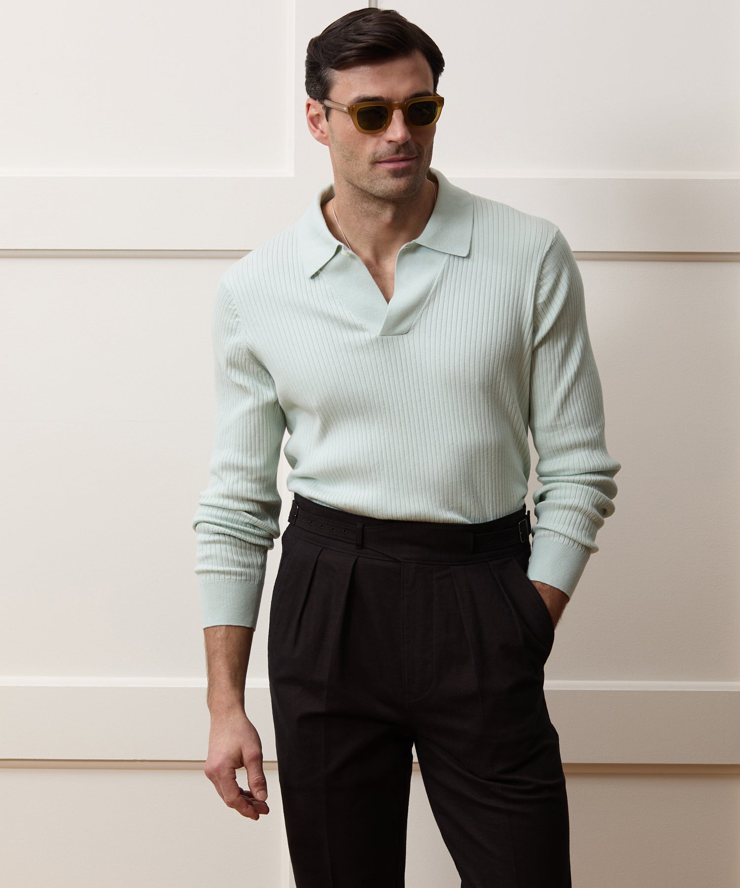 Ribbed Cotton-Cashmere Sweater Polo