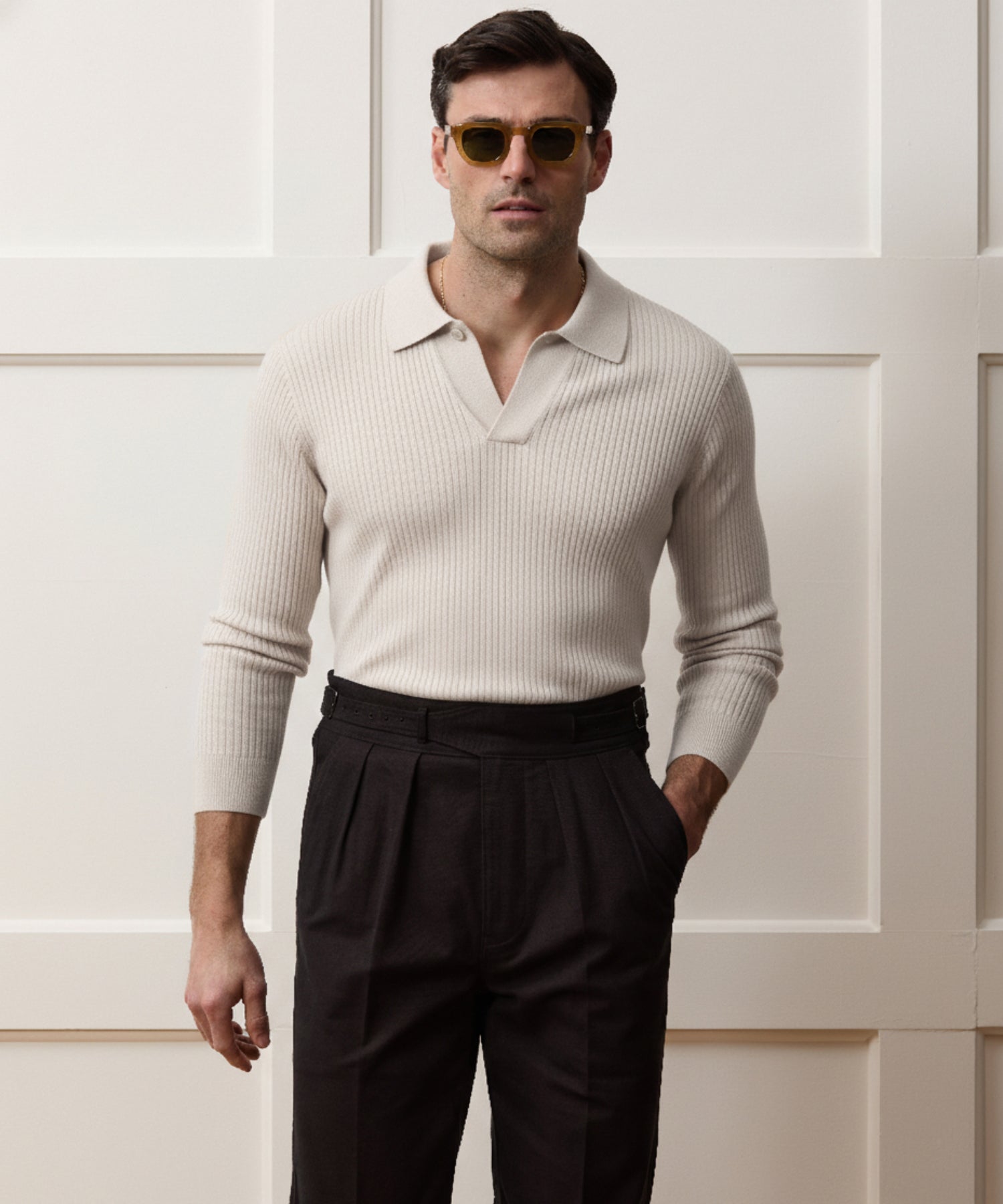 Ribbed Cotton-Cashmere Sweater Polo