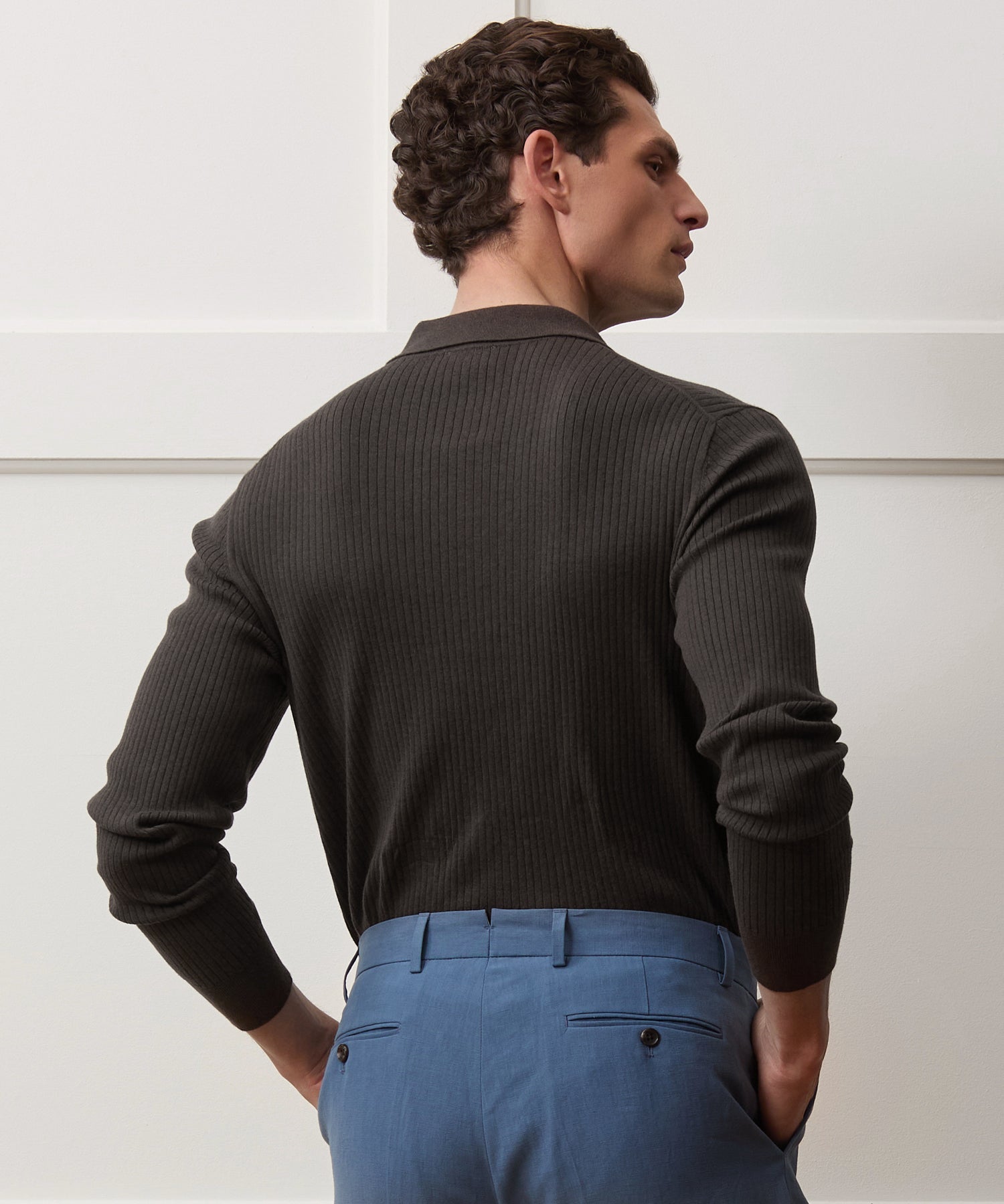 Ribbed Cotton-Cashmere Sweater Polo