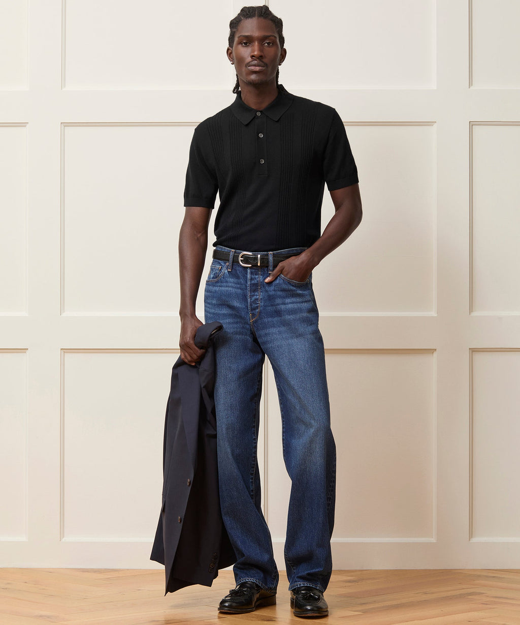 Silk-Cotton Ribbed Sweater Polo