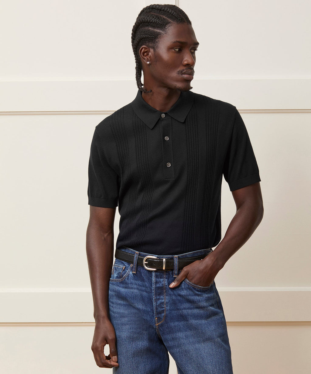 Silk-Cotton Ribbed Sweater Polo