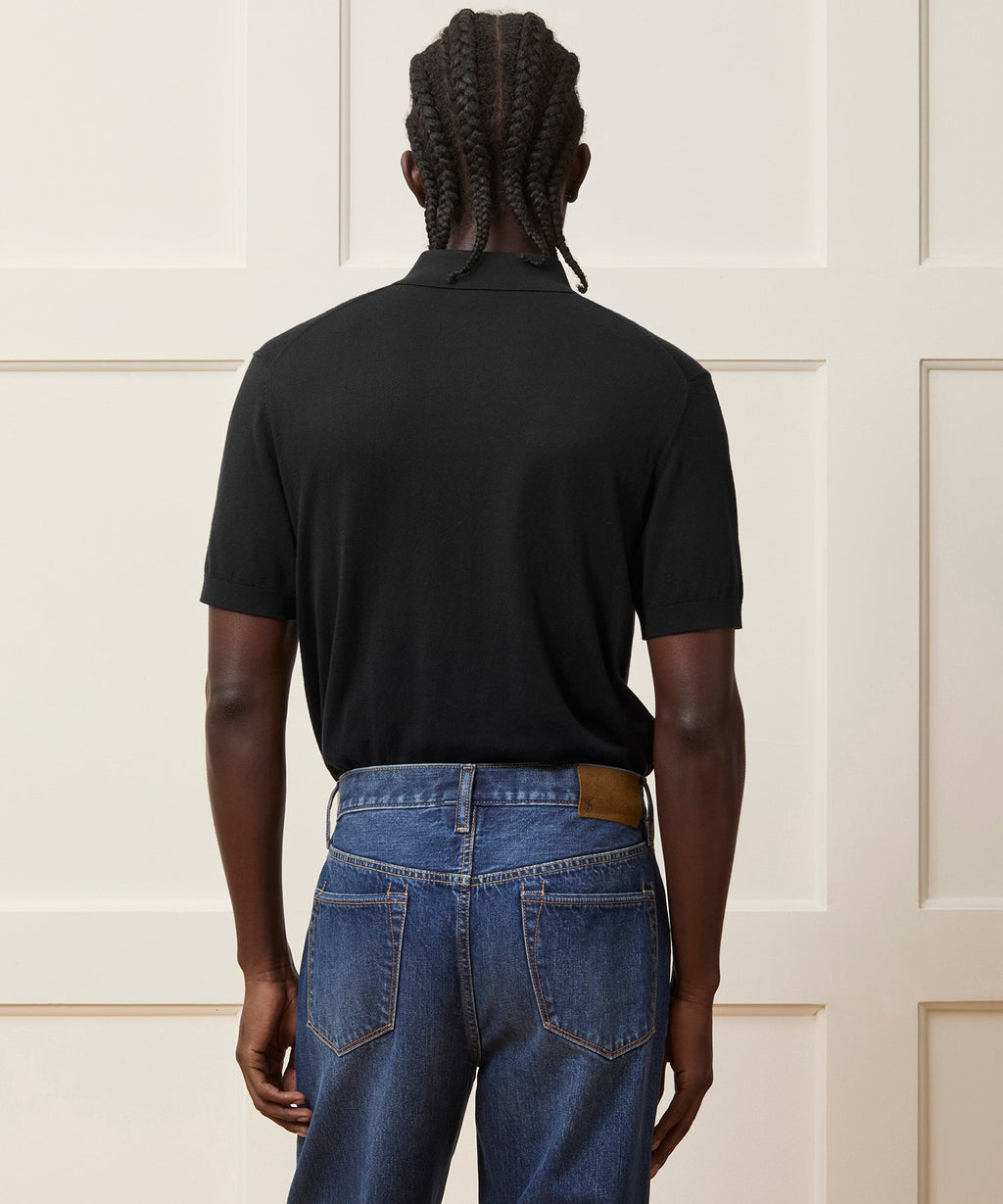 Silk-Cotton Ribbed Sweater Polo
