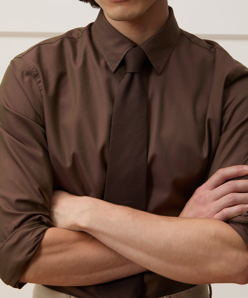 Cotton Twill Long Point Collar Shirt