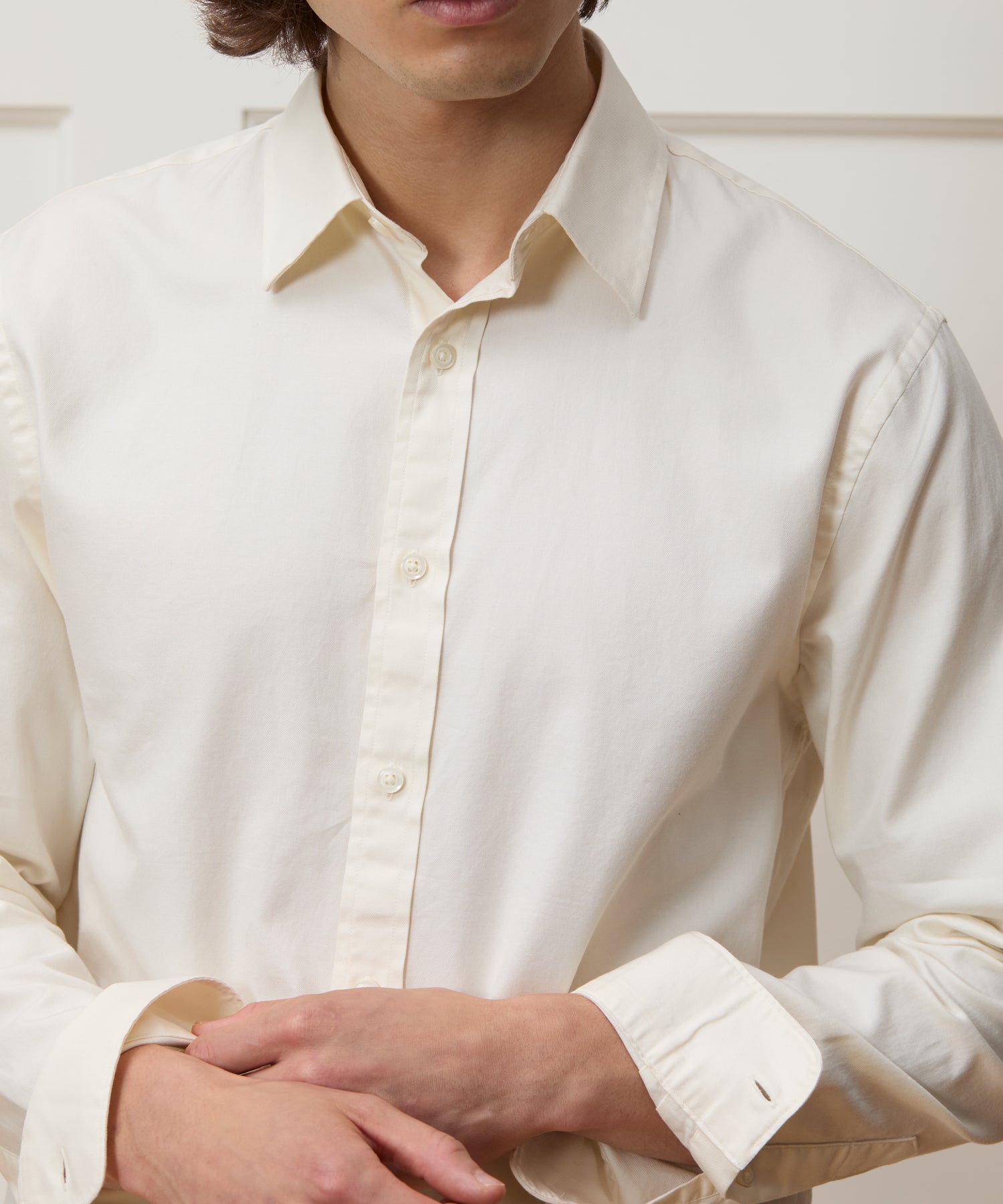Cotton Twill Long Point Collar Shirt