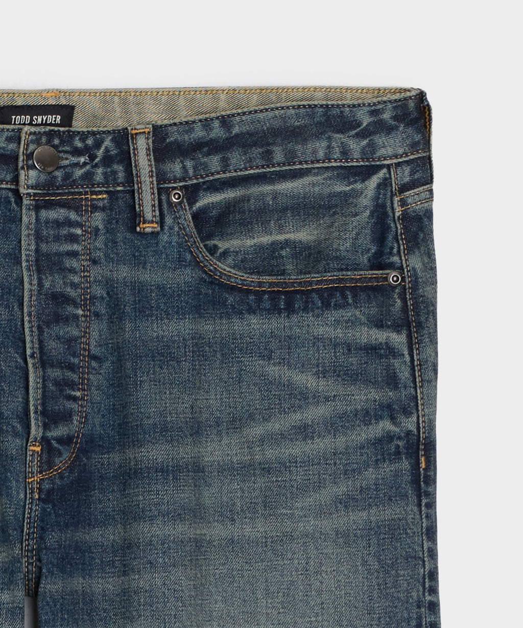 Straight Japanese Selvedge Stretch Jean in Worn Wash