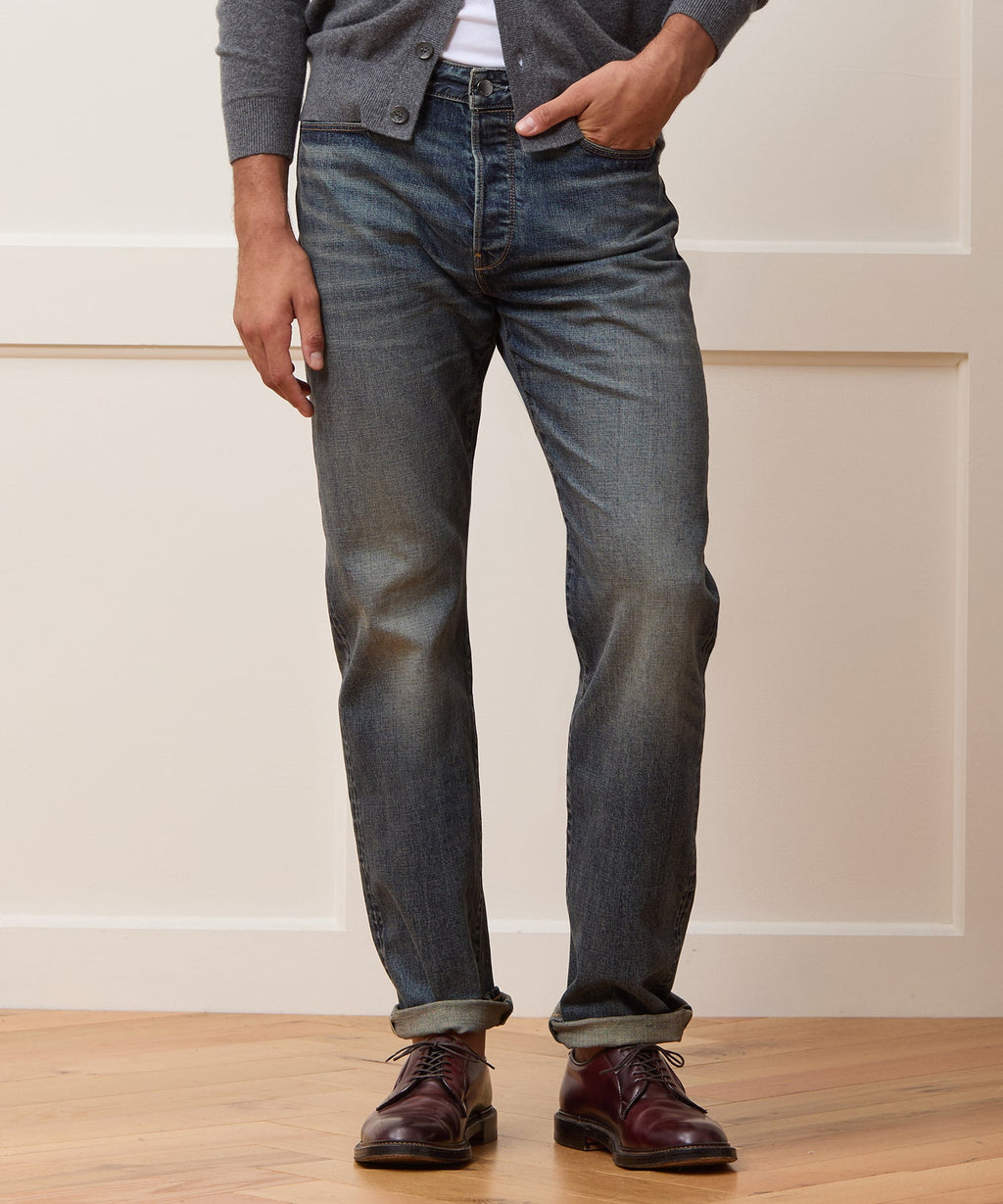 Straight Japanese Selvedge Stretch Jean in Worn Wash