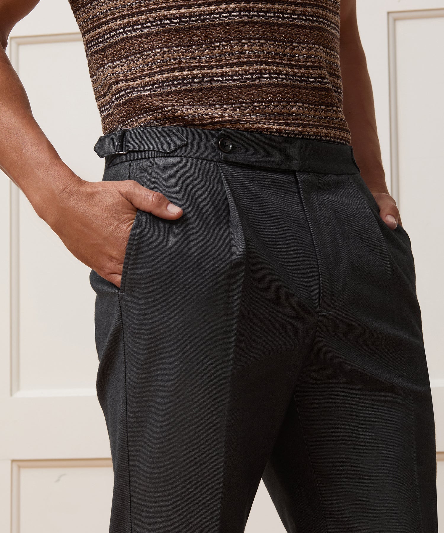 Italian Heathered Cotton Side Tab Trouser