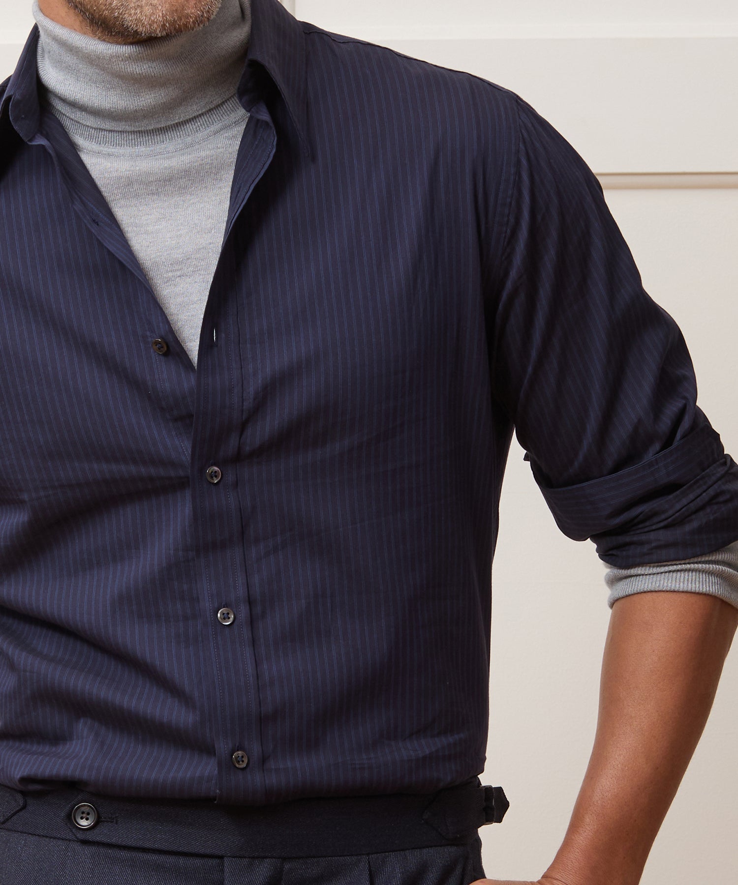 Lightweight Flannel Long Point Collar Dress Shirt