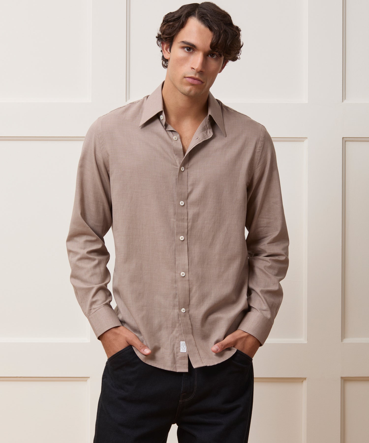 Lightweight Flannel Long Point Collar Dress Shirt