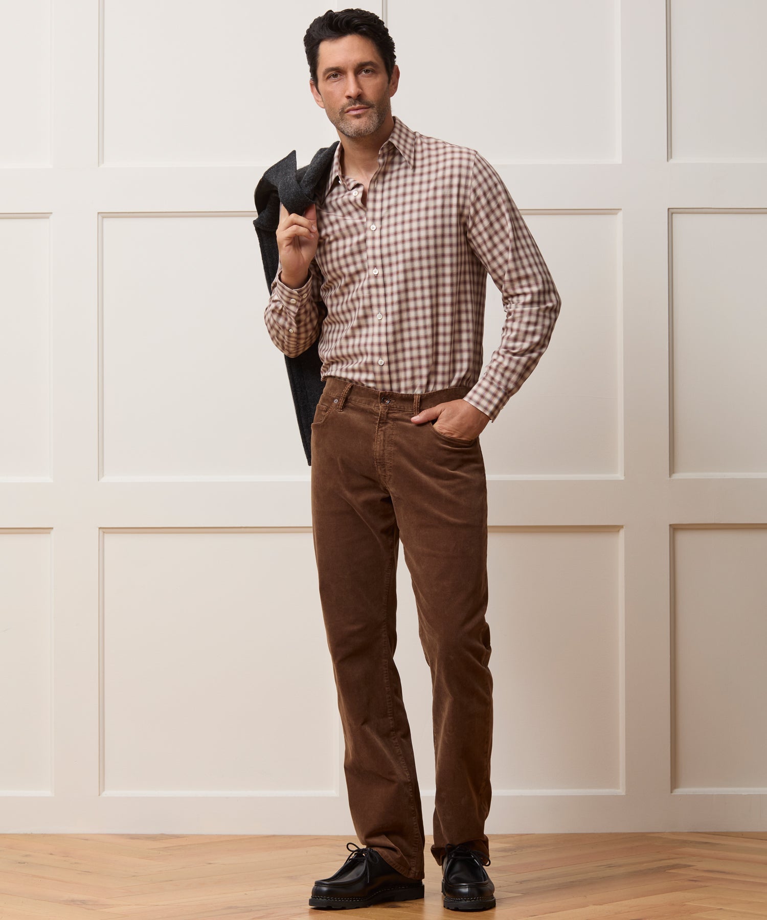 Lightweight Flannel Long Point Collar Dress Shirt