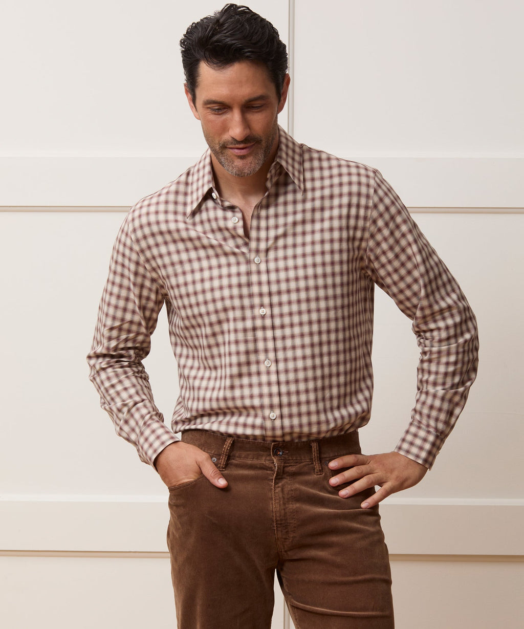 Lightweight Flannel Long Point Collar Dress Shirt