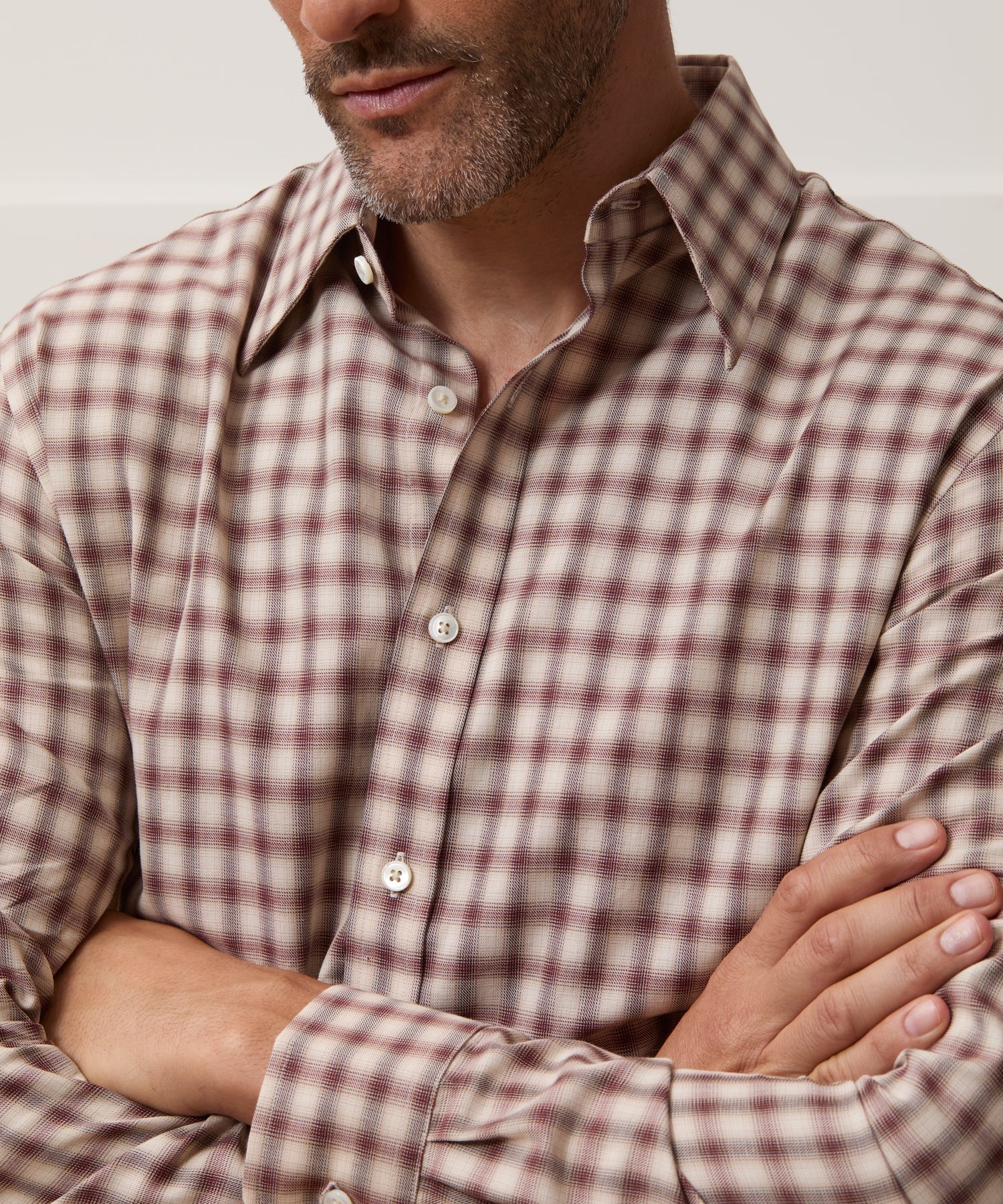 Lightweight Flannel Long Point Collar Dress Shirt